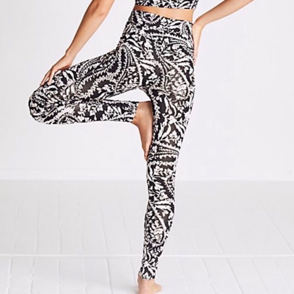 So Awesome, Free People Floral Black and White Moto Leggings.